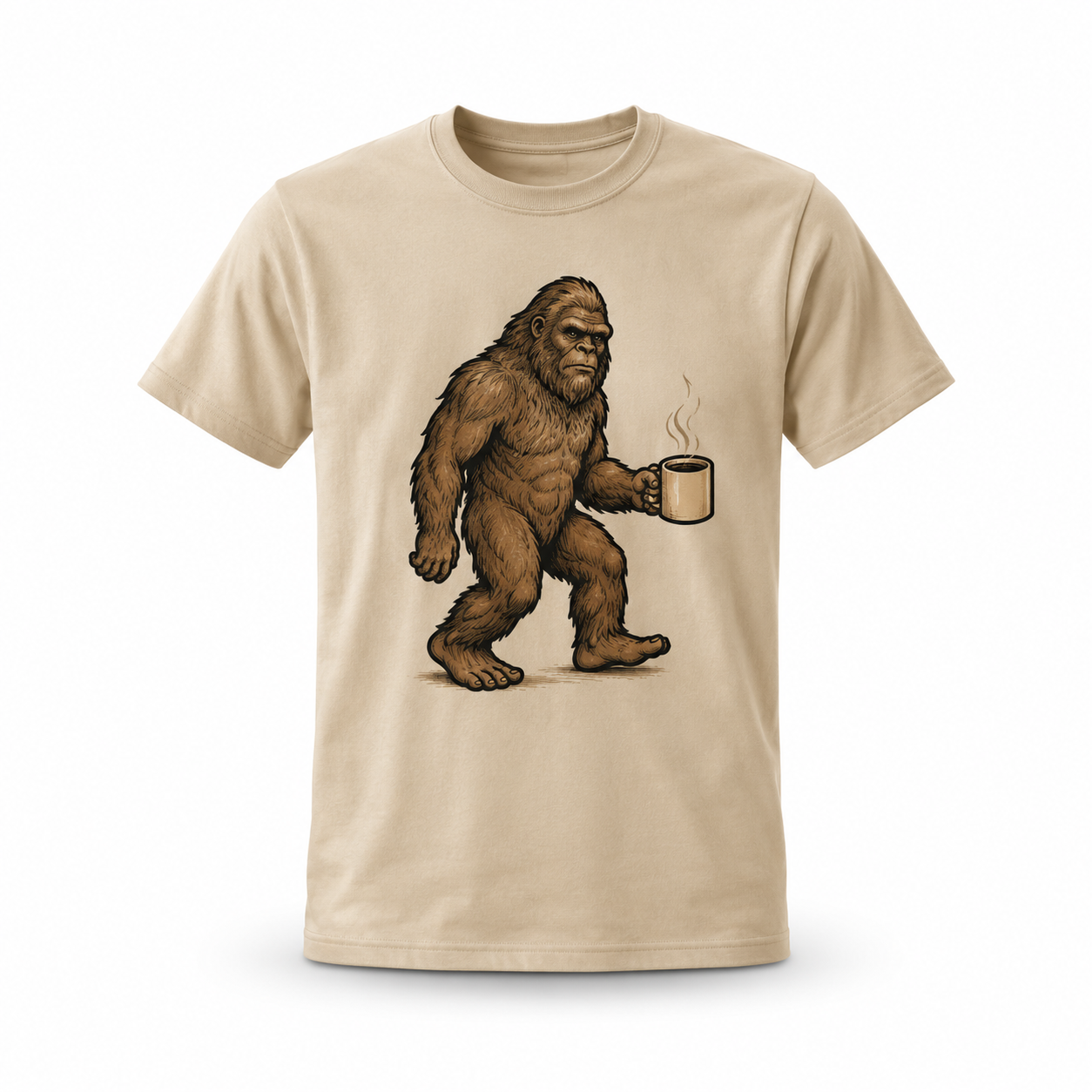 Bigfoot holding a coffee mug t-shirt